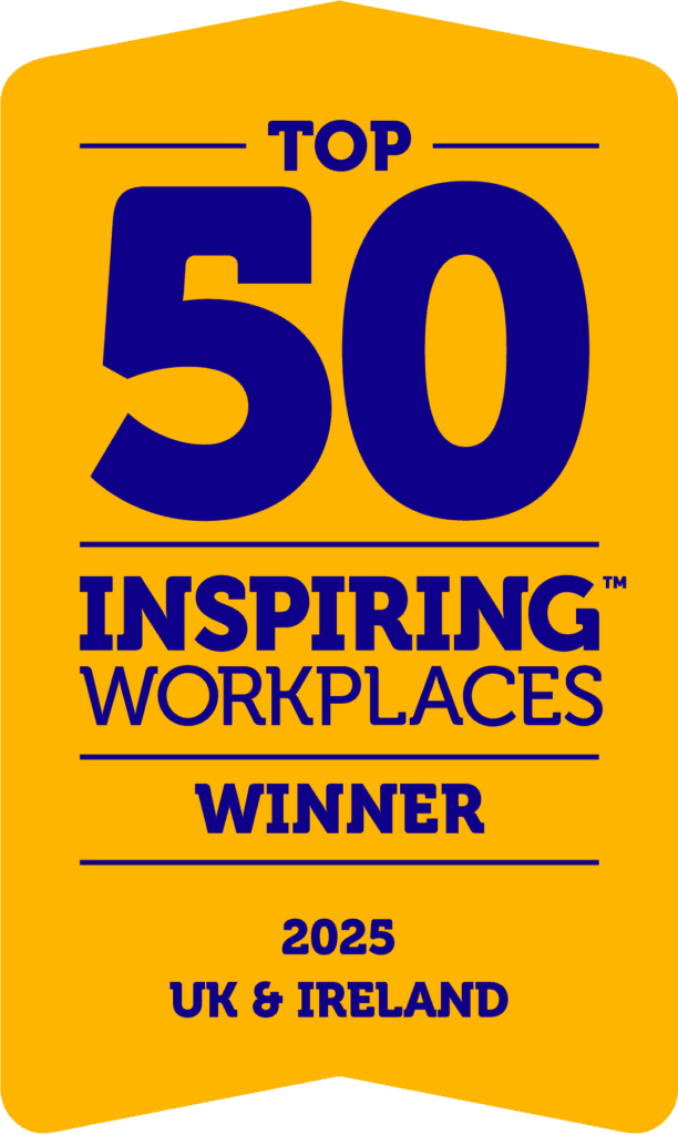 Award Ribbon for OneStream winning Top 50 Inspiring Workplaces in UK & Ireland 2025